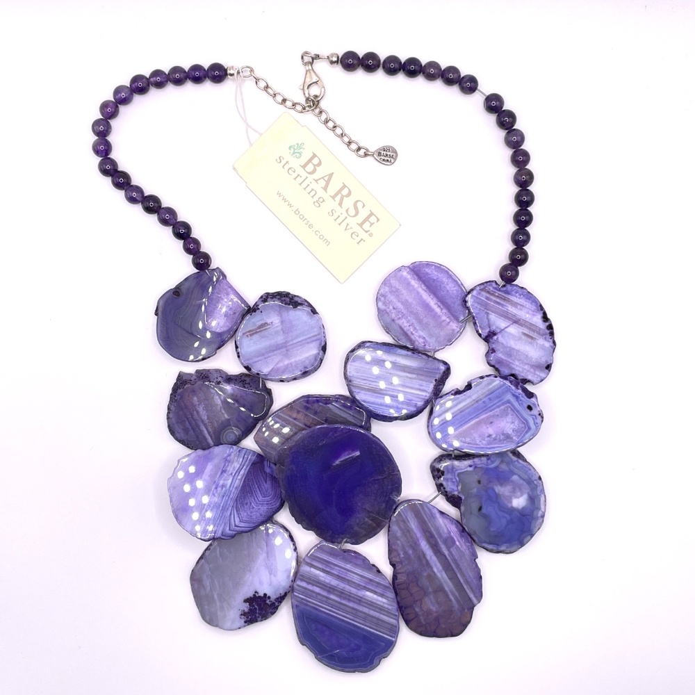 Barse Amethyst Purple Agate Slice Statement Necklace NIB - Picture 12 of 16